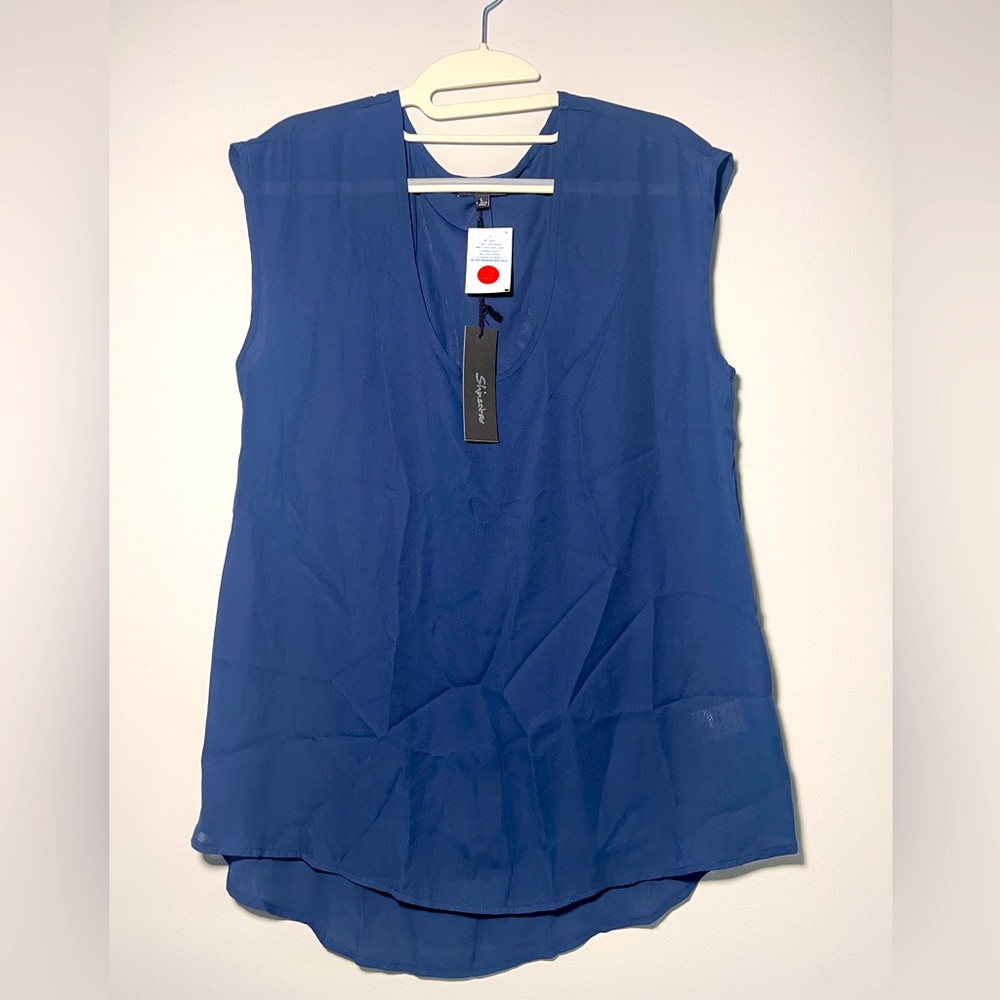 $$SOLD$$ Women’s Sheer Blouse Navy Blue color Women’s Top Size Large NWT